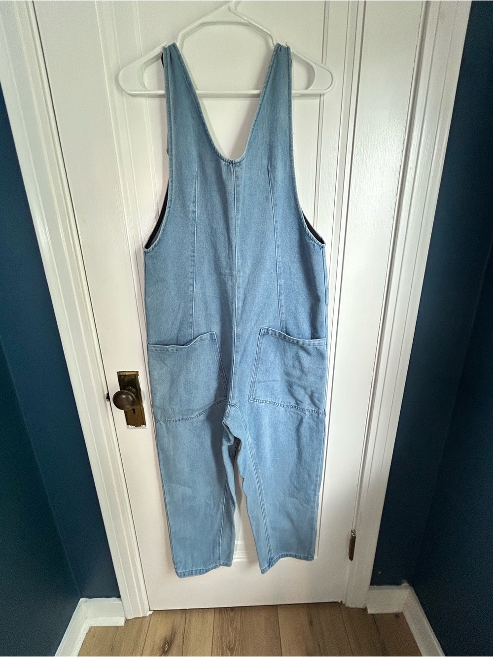 Light Wash Denim Overalls with Front Pockets - Picture 4 of 11